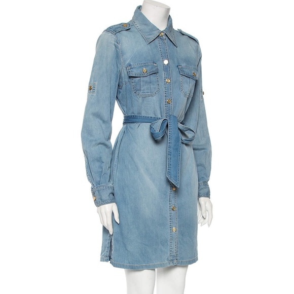 Tory Burch Size 0 Blue Stonewashed Denim Belted Brigette Belted Demi Shirt Dress - Picture 3 of 5